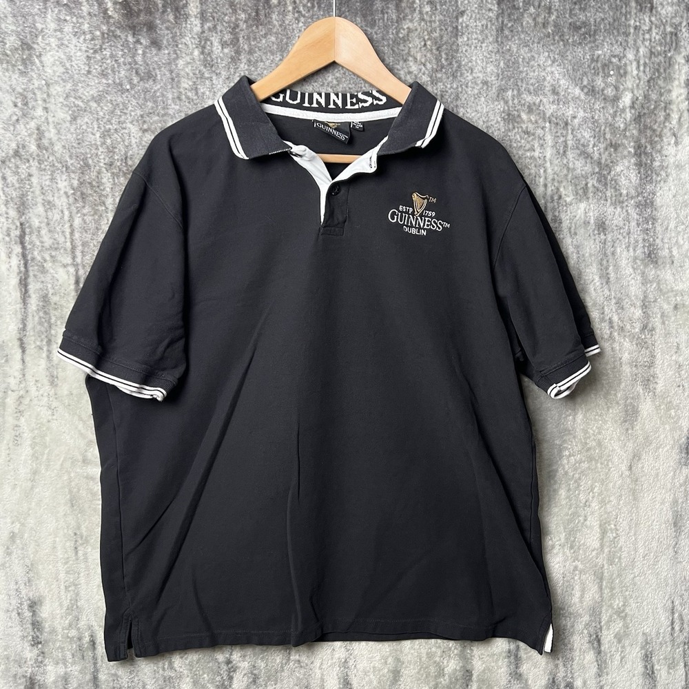 Vintage Guinness Rugby Shirt Mens XL Black Short Sleeve Embroidered Relaxed Fit